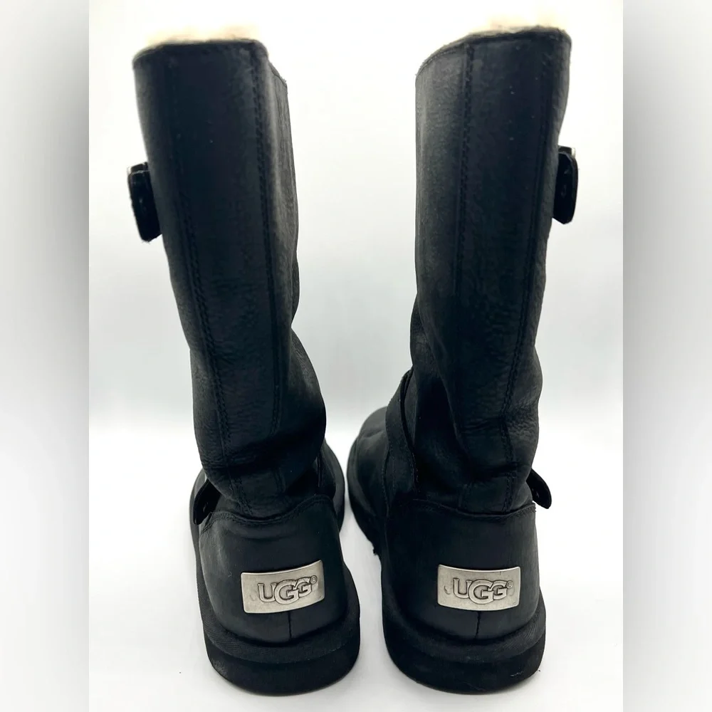 UGG Black Leather Shearling-Lined Mid-Calf Boots